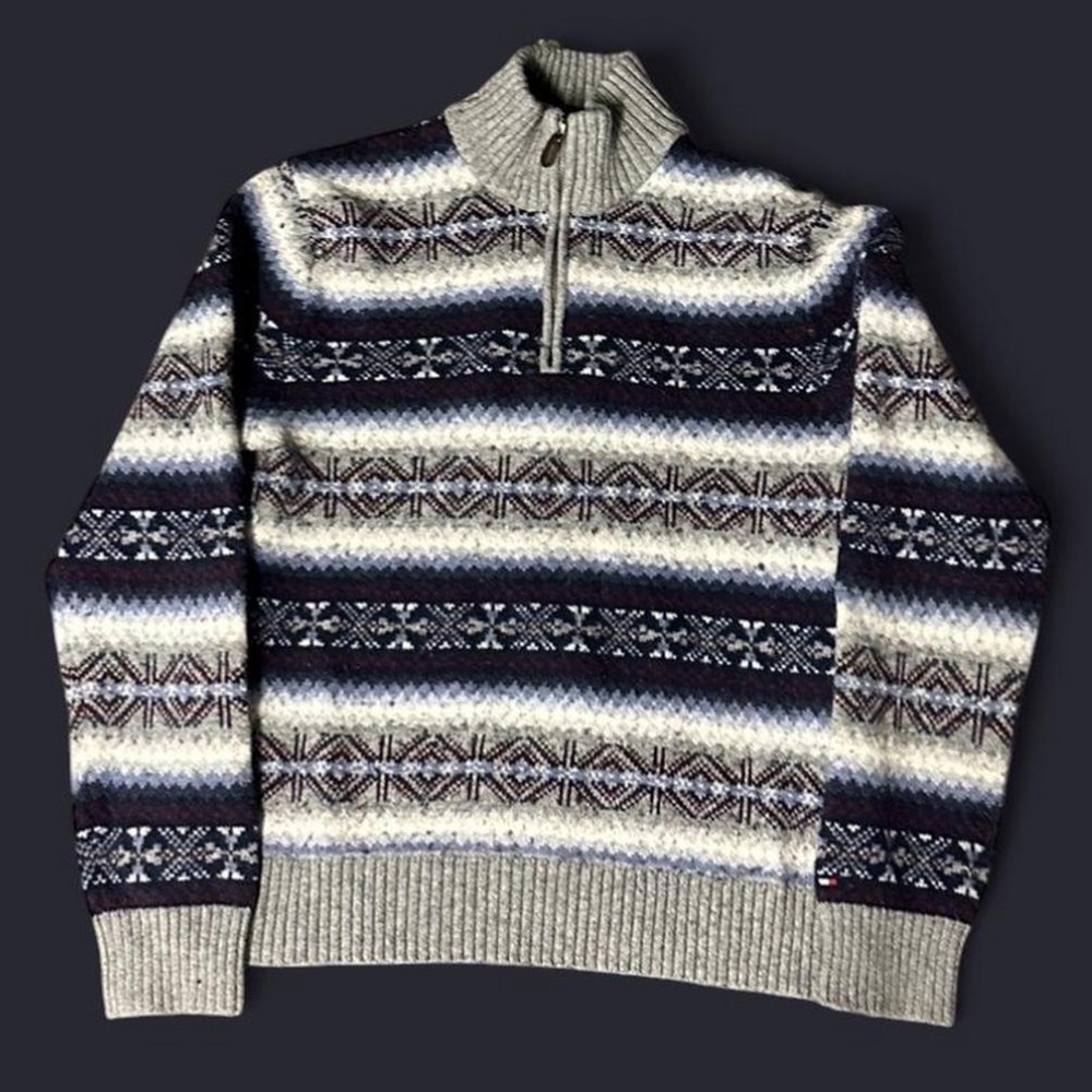Tommy Hilfiger Gray and Blue Zip-Up Sweater